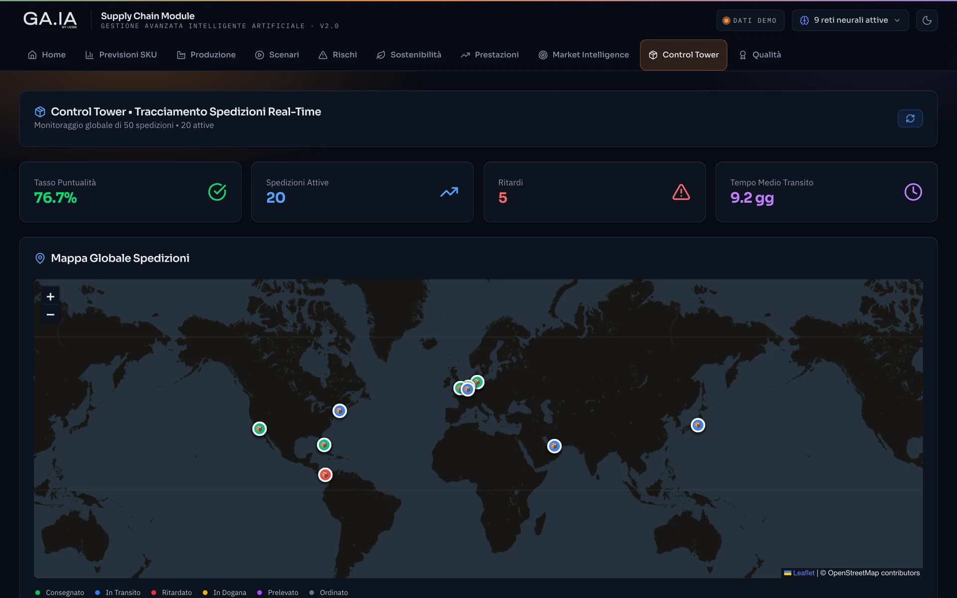 GA.IA — control tower with real-time global shipment map